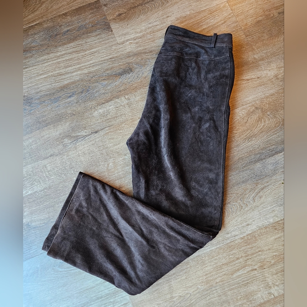 VINTAGE St. John Collection by Marie Gray Brown Suede Leather Pants Size 12